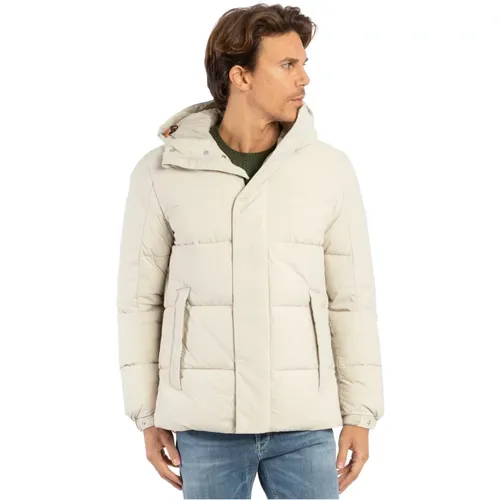 Cream Down Jacket with High Collar , male, Sizes: M - Save The Duck - Modalova