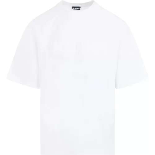 Weißes T-Shirt Typo Rundhals Kurzarm , Herren, Größe: S - Jacquemus - Modalova