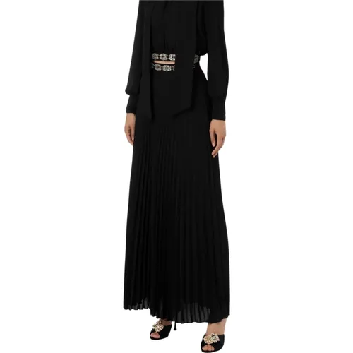 Long Georgette Skirt with Embroidery , female, Sizes: L, M - Elisabetta Franchi - Modalova