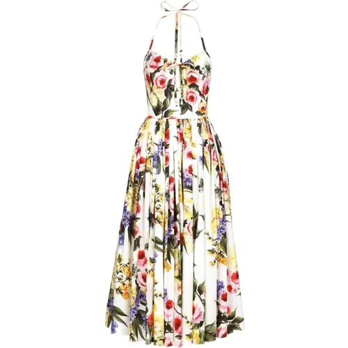 Midi-Kleid mit Blumenmuster und offenem Rücken,Blumenprint Halterneck Kleid - Dolce & Gabbana - Modalova