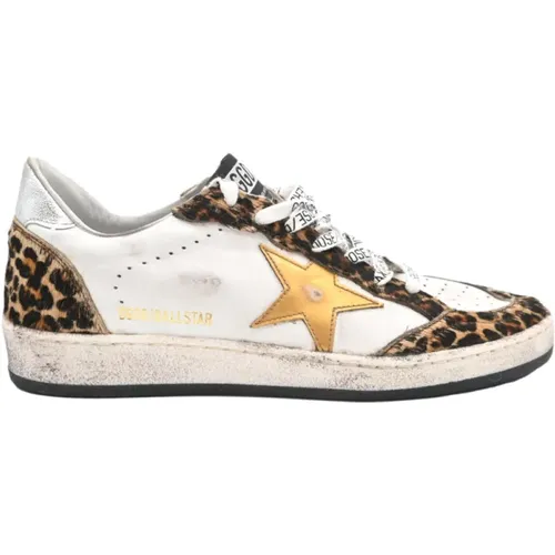 Leather Leo Print Sneakers White Gold , female, Sizes: 6 UK - Golden Goose - Modalova