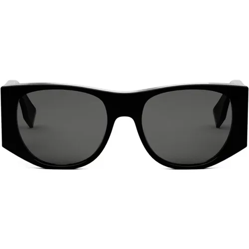 Baguette Sonnenbrille,Ovale Schwarze Acetat Sonnenbrille,Glamouröse ovale Sonnenbrille mit dunkelgrauen Gläsern und goldfarbenem Metalllogo - Fendi - Modalova