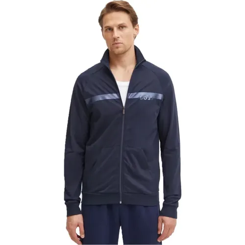 Baumwoll-Trainingsjacke - Blau Regular Fit , Herren, Größe: M - Hugo Boss - Modalova