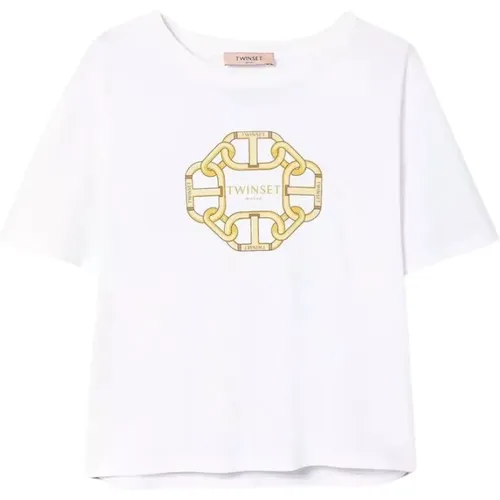 Chain and Oval Print T-Shirt , female, Sizes: S, 2XS, XS, M - Twinset - Modalova