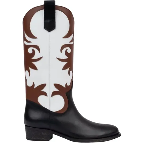 Schwarze Texanische Stiefel mit weißem Schaft und Leder - Via Roma 15 - Modalova
