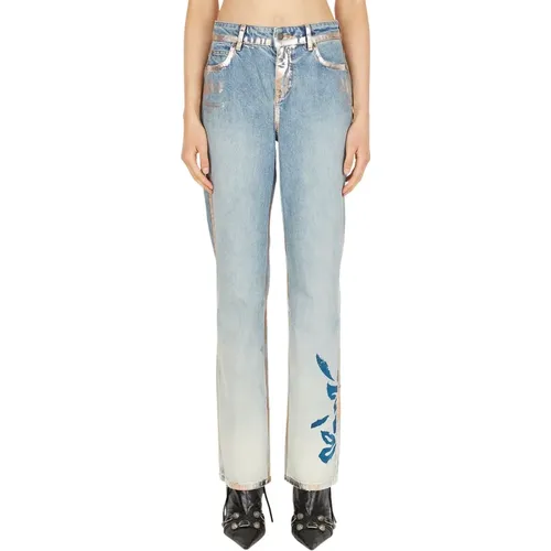 Blumige Jeans mit Metallic-Verzierungen , Damen, Größe: W30 - Guess - Modalova