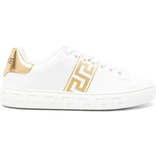 Ivory Gold Sneakers Greca Embroidered , female, Sizes: 4 1/2 UK, 5 UK, 3 UK, 7 UK, 6 UK, 4 UK - Versace - Modalova