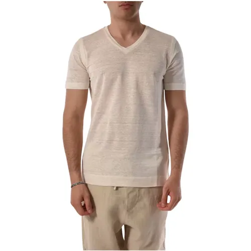 V-Ausschnitt Casual Leinen T-Shirt , Herren, Größe: XL - 120% lino - Modalova