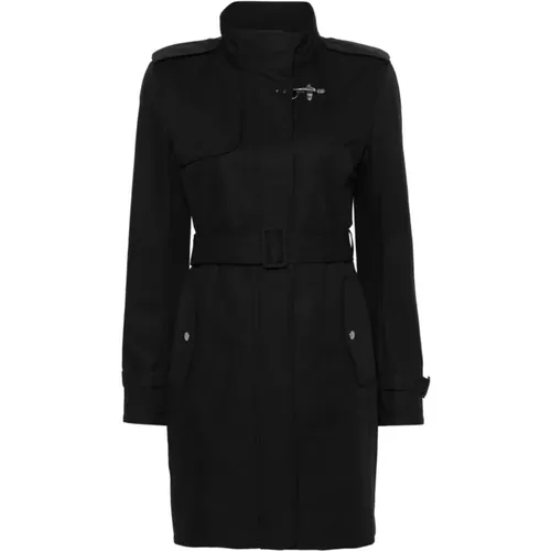 Cotton Coat with Stand-up Collar and Epaulettes , female, Sizes: L, M, S, XS - Fay - Modalova