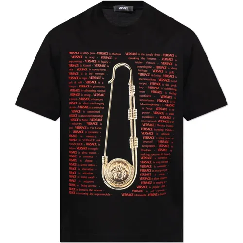 T-Shirt mit Druck , Herren, Größe: L - Versace - Modalova