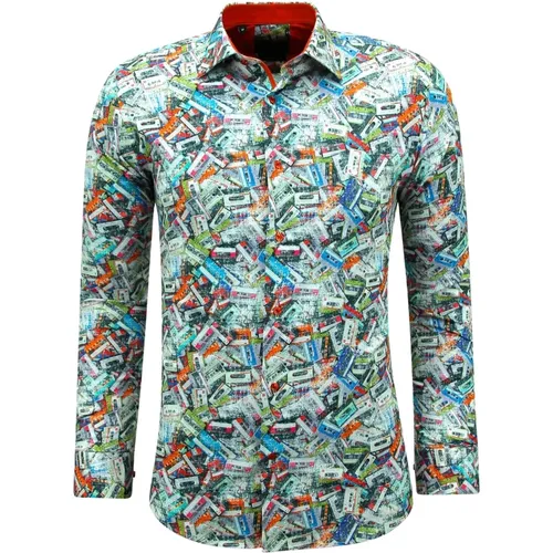 Wrinkle-free shirt with long sleeves and old school print - 3139 , male, Sizes: L, M, S, 2XL, XL, 3XL - Gentile Bellini - Modalova