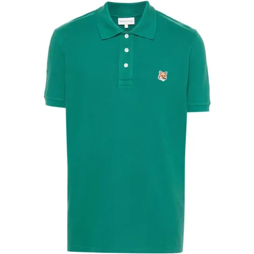 Grünes Poloshirt mit Fox Head Patch , Herren, Größe: M - Maison Kitsuné - Modalova