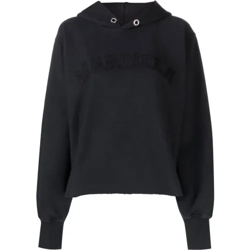 Schwarzer Baumwollpullover mit Besticktem Logo , Damen, Größe: S - Maison Margiela - Modalova