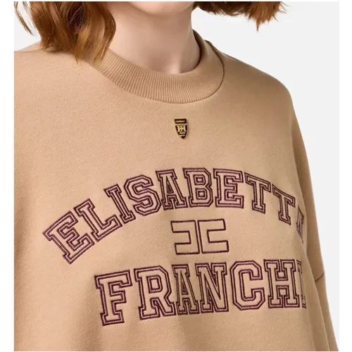 Brauner College-Logo-Cropped-Pullover , Damen, Größe: L - Elisabetta Franchi - Modalova