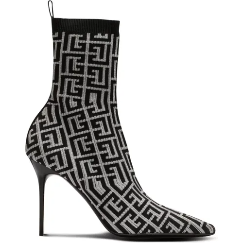 Skye stretch knit ankle boots with monogram , female, Sizes: 4 UK - Balmain - Modalova
