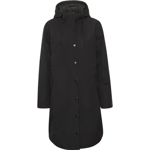 Langer Mantel Jacke Schwarz Tief , Damen, Größe: 3XL - Kaffe - Modalova