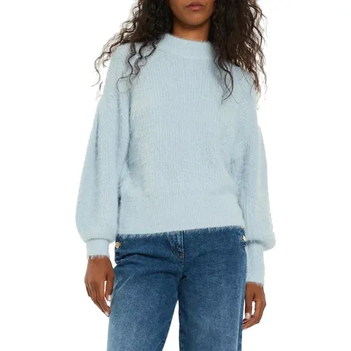 Klar Blauer Pullover mit Keyla Pelz , Damen, Größe: M - Guess - Modalova