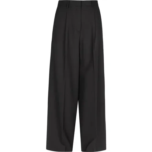 Wide wool blend trousers with pleats , female, Sizes: M - Ottod'Ame - Modalova