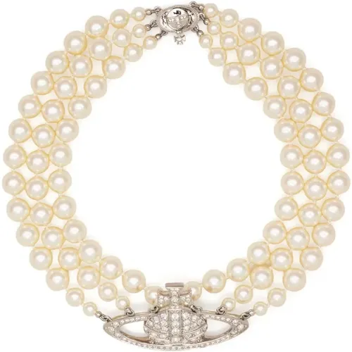 Pearl Bas Relief Platinum Necklace , female, Sizes: ONE SIZE - Vivienne Westwood - Modalova