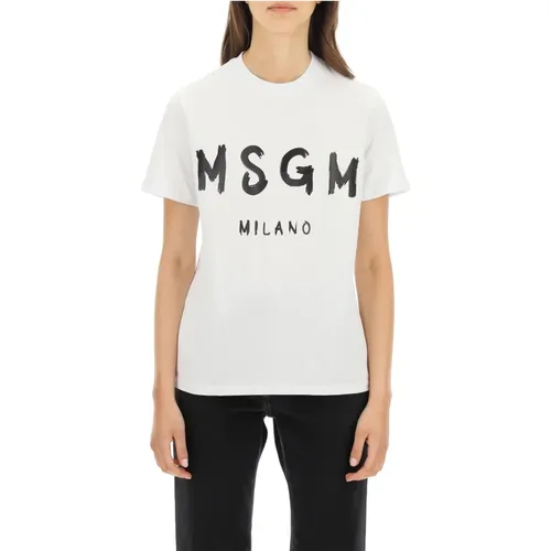 T-shirt with graffiti logo , female, Sizes: S - Msgm - Modalova