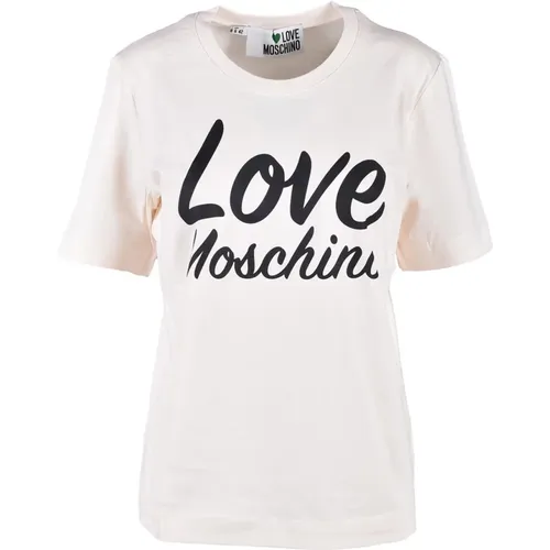 Cream T-Shirt for Women , female, Sizes: L, S, M - Love Moschino - Modalova