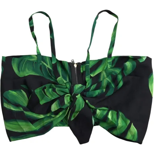 Leaf Print Silk Halter Top , female, Sizes: S - Dolce & Gabbana - Modalova