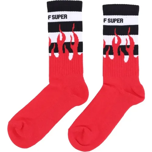 Flammen Logo Bestickte Socken Rot/Weiß/Schwarz - VISION OF SUPER - Modalova