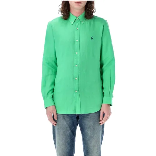 Grünes Leinen Custom Fit Hemd , Herren, Größe: XL - Ralph Lauren - Modalova