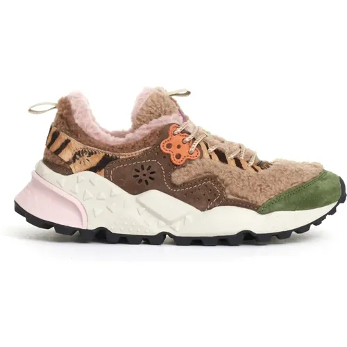 Teddy Sneakers Beige Grün Braun , Damen, Größe: 38 EU - Flower Mountain - Modalova