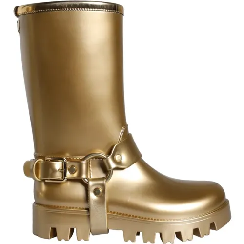 Golden Metallic PVC Rain Boots , female, Sizes: 4 UK - Dolce & Gabbana - Modalova