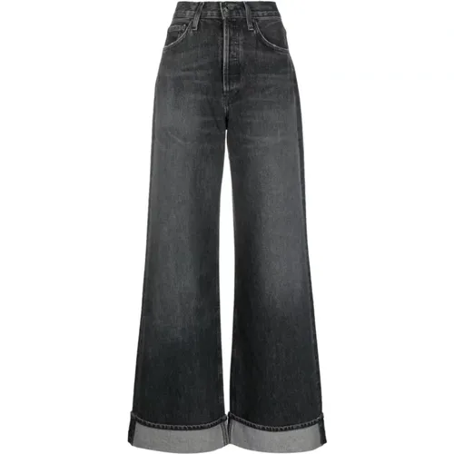 Wide-leg Cotton Jeans with Rolled Hems , female, Sizes: W26, W24 - Agolde - Modalova