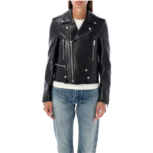 Schwarze Klassische Motorradjacke - Saint Laurent - Modalova