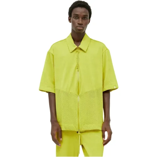 Zip-Up Shirt mit Micro-Strickfalten , Herren, Größe: S - Adidas - Modalova