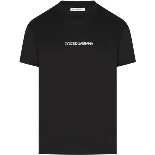 T-Shirt With Logo Embroidery - Dolce & Gabbana - Modalova