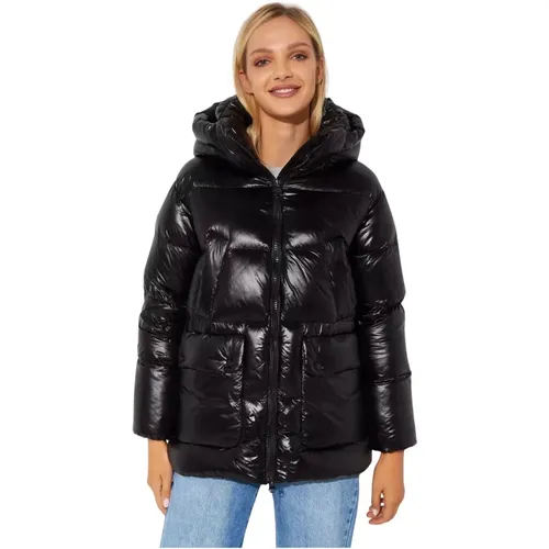 Schwarze Daunenjacke mit hohem Kragen , Damen, Größe: XL - Hetregó - Modalova