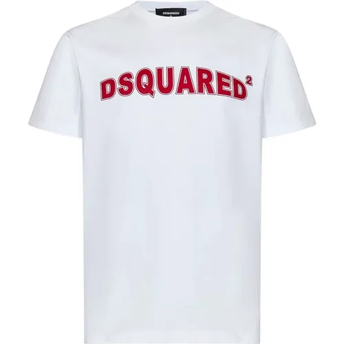 Weißes Crewneck T-Shirt mit bedruckter Schrift , Herren, Größe: M - Dsquared2 - Modalova