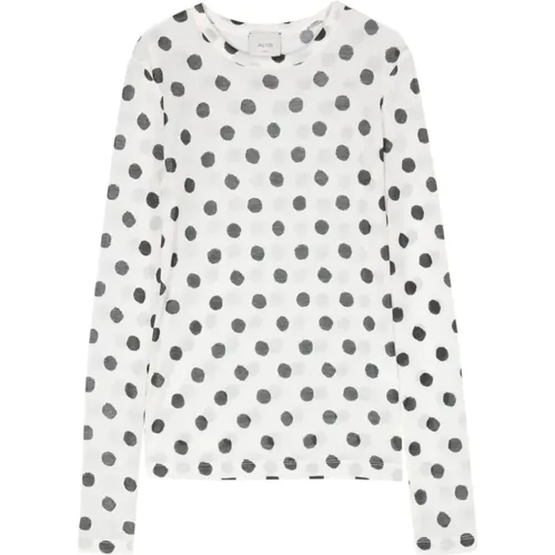 T-Shirt und Polo mit Polka Dot Print , Damen, Größe: XS - Alysi - Modalova