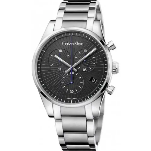 Steadfast Quartz Watch with Black Dial and Silver Steel Strap , female, Sizes: ONE SIZE - Calvin Klein - Modalova