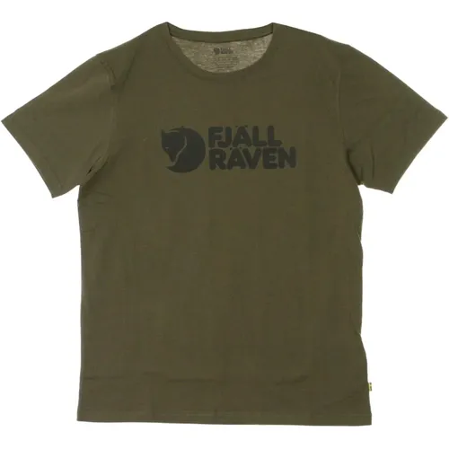 Dark Olive Logo T-shirt for Men , male, Sizes: S, L - Fjällräven - Modalova