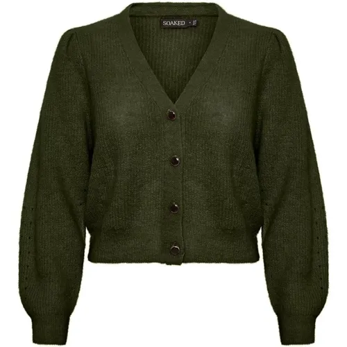Grüner Cardigan mit Puffärmeln , Damen, Größe: XS - Soaked in Luxury - Modalova