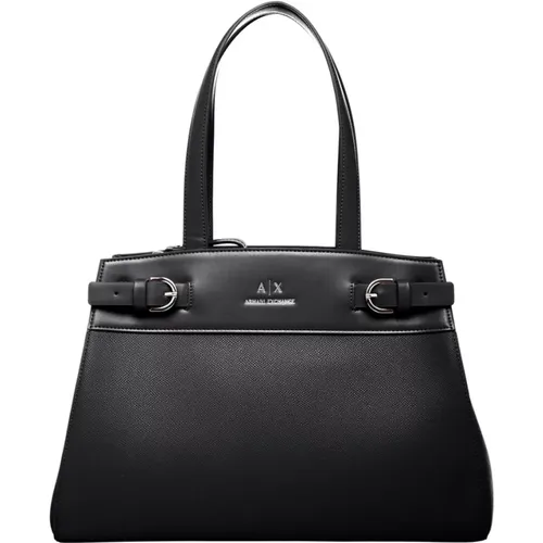 Schwarze Taschen für stilvolles Aussehen,Schwarze Damen Logo Metall Tasche - Armani Exchange - Modalova