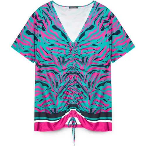 Tierdruck V-Ausschnitt T-Shirt , Damen, Größe: XL - Fiorella Rubino - Modalova