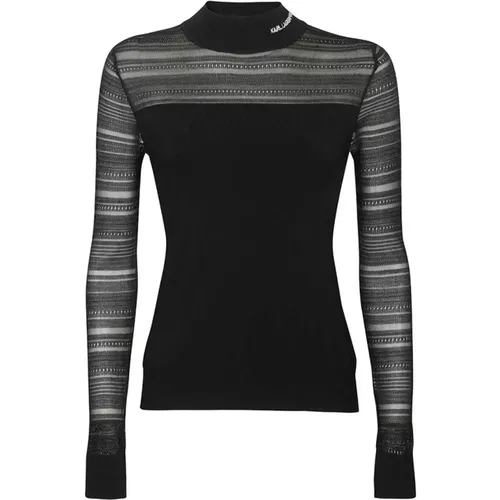 Rollkragenpullover mit Kontrastkanten , Damen, Größe: XS - Karl Lagerfeld - Modalova