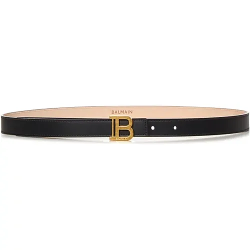 Leather Belt with Gold B Buckle , female, Sizes: 85 CM - Balmain - Modalova