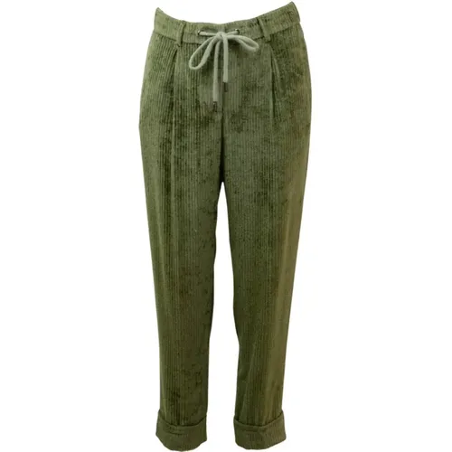 Grüne Karottenhose mit verstellbarem Bund , Damen, Größe: XS - PESERICO - Modalova