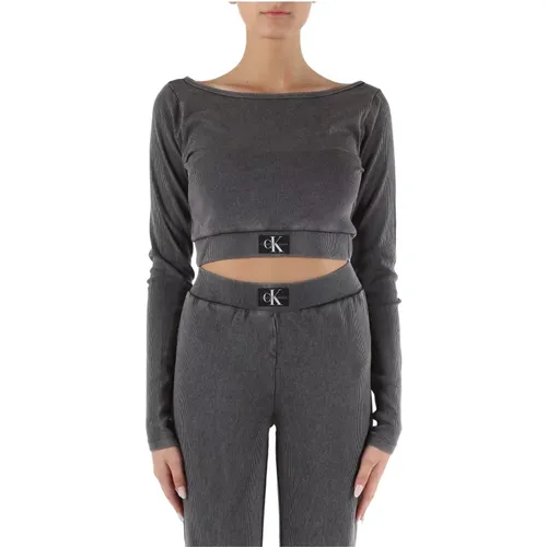 Stretch cotton ribbed long sleeve top , female, Sizes: M, L, S, XS - Calvin Klein Jeans - Modalova