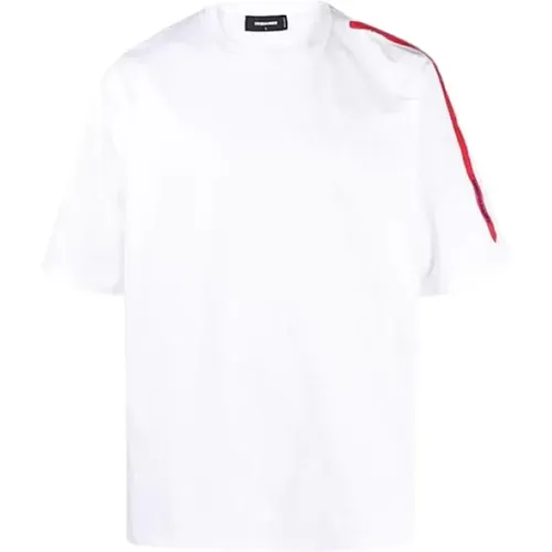 Short Sleeve T-Shirt with Red Shoulder Band , male, Sizes: L, S - Dsquared2 - Modalova