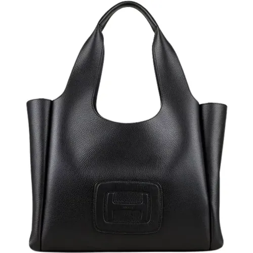 Textured Leather Shopping Bag with Maxi H , female, Sizes: ONE SIZE - Hogan - Modalova