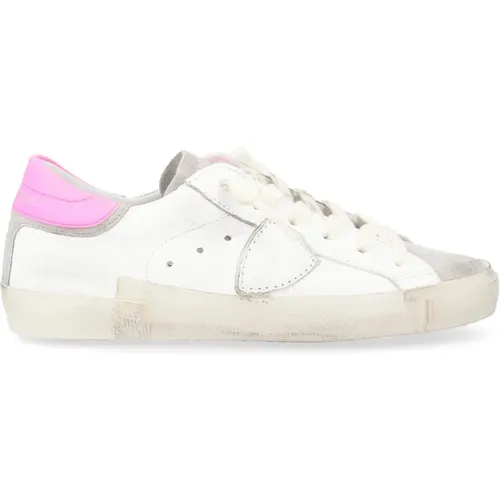 Vintage Sneaker in Weiß und Fluoreszierendem Pink , Damen, Größe: 36 EU - Philippe Model - Modalova
