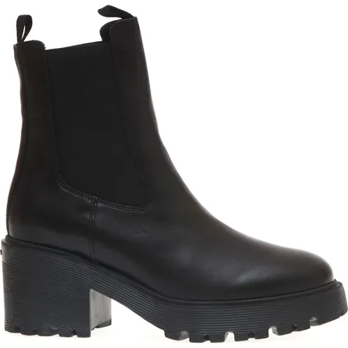 Schwarze Leder Stiefeletten , Damen, Größe: 40 EU - Hogan - Modalova